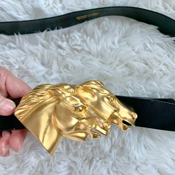 Vintage Doreen Ryan Gold Horse Buckle Leather Belt - Picture 11 of 16